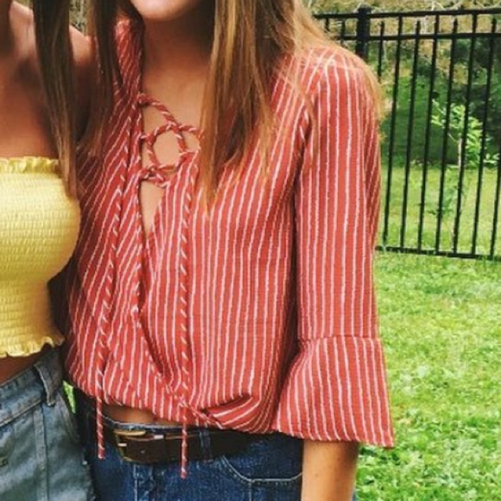 crop top lace up blouse